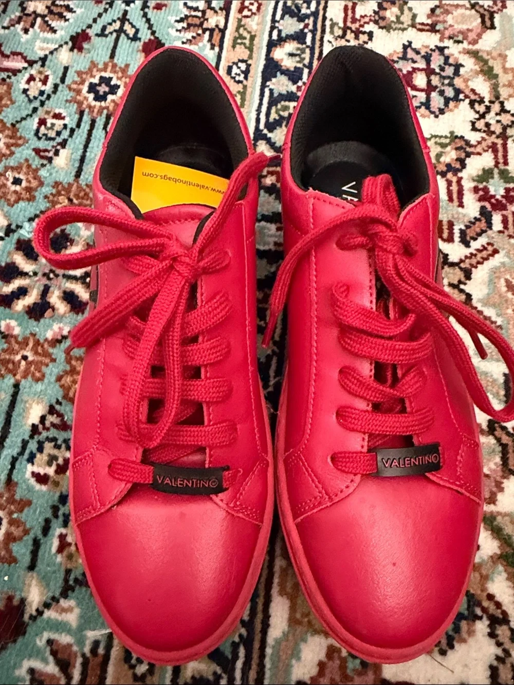Valentino Bright Red Leather Lace-Up Sneakers